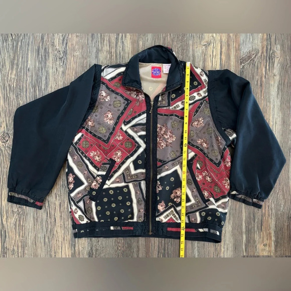 Active Studio Geometric Rose Silk Track Jacket Womens M Removable Sleeves Vtg - Picture 4 of 15